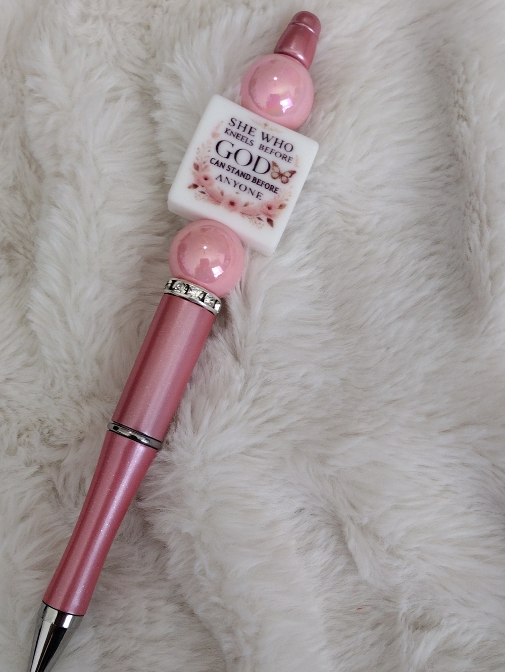 Pink Decorative Pen "She Who Kneels Before God, Can Stand Before Anyone"